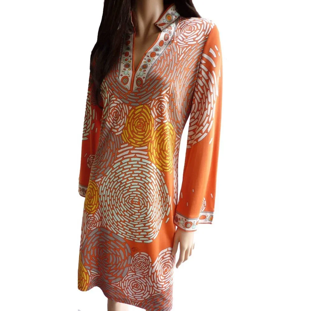 Flora Kung Coral silk jersey split neck tunic dress NWT - Picture 2 of 2